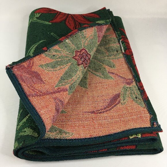 Poinsettia 69 x 13 Christmas Table Runner Red & Green Floral Holiday Tapestry - Picture 8 of 16